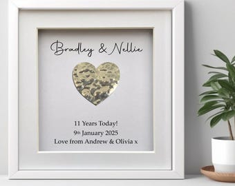 11th Anniversary Gift-Personalised Steel Themed Anniversary Present-Framed Heart- 11 Years Gift For Him Her Husband Wife Friends Family