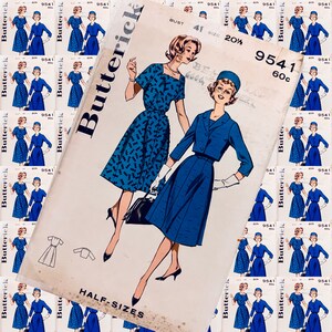 Butterick 9541 klänning från 1960-talet, skårad halsringning, snygg skalad jacka, halv storlek, sömnadsmönster, SÄLLSYNT BYST 41