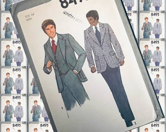 1970 vintage Simplicity 8493 Chaqueta forrada para hombre, chaleco y pantalones PECHO 44 patrón de costura
