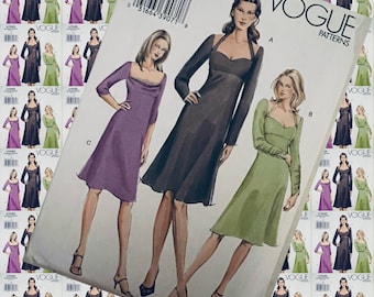 Vogue 7996 A-line dress with subtle sleeve detail 2000s sewing pattern RARE BUST 34 thru 38