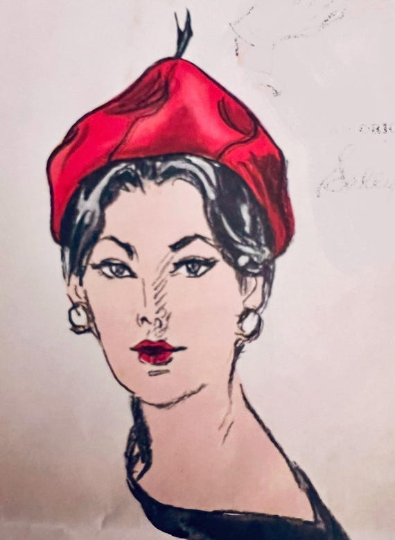 Vintage Vogue 1960’s Sally Victor Headlines Colorful Corduroy Paisley Beret 1960s Vintage VOGUE 5641 Sally Victor Original Design Beret  main image 2
