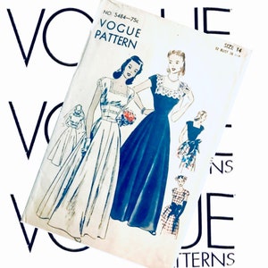 1940s vintage Vogue 5484 evening gown gathered skirt with fitted bodice wedding potential BUST 32 sewing pattern
