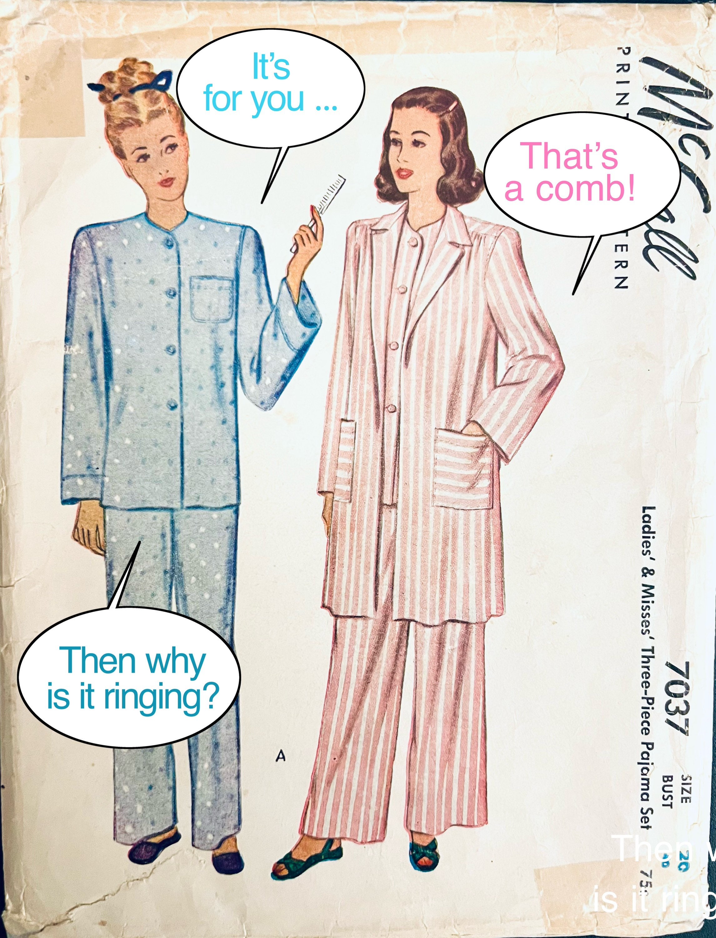 1940s Vintage Mccall 7037 Three Piece Pajama Set Sewing