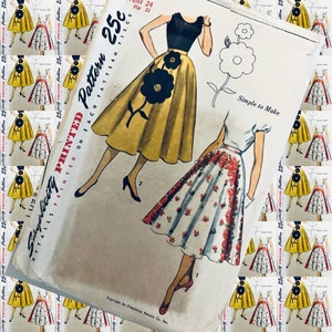 1950s vintage SIMPLICITY 3560  circle skirt with huge flower appliqué Waist 24 sewing pattern