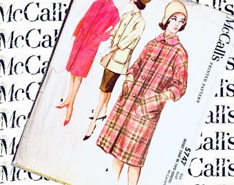 McCalls 5747 simple shape coat or top 3/4 sleeve vintage 1960s sewing pattern BUST 32