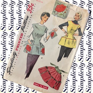 Vintage 1950s Half Apron Pattern Oven MITTS Pot Holder Simplicity