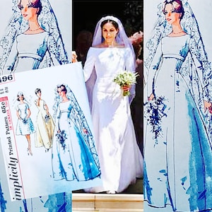1960s vintage Simplicity 5496 Bridesmade & Bride Gown Dress Pointed Sleeve BUST 40 sewing pattern RARE
