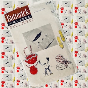 1950s vintage Butterick 6764 sewing GIFT ideas: slippers, curler bag, vintage sewing pattern ONE SIZE