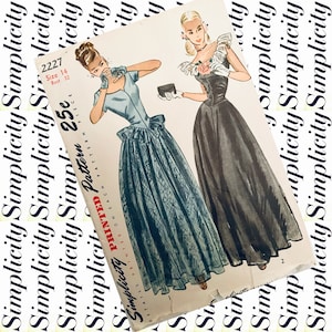 1940s vintage Simplicity 2227 BUST 32 Ballet bodice gown and gauntlet gloves create a glamor gown sewing pattern