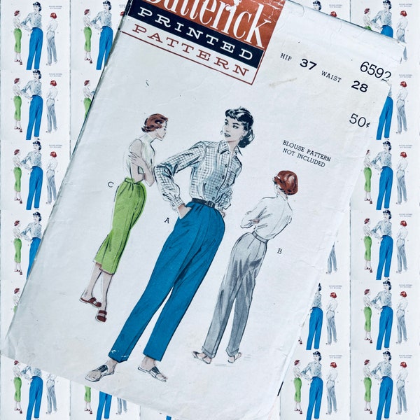 1950s vintage Butterick 6592 shorts slacks cuffed or uncuffed sewing patterns RARE