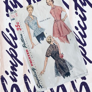 1940s vintage Simplicity 3535 peplum top with collar options full peplum sewing pattern RARE BUST 36