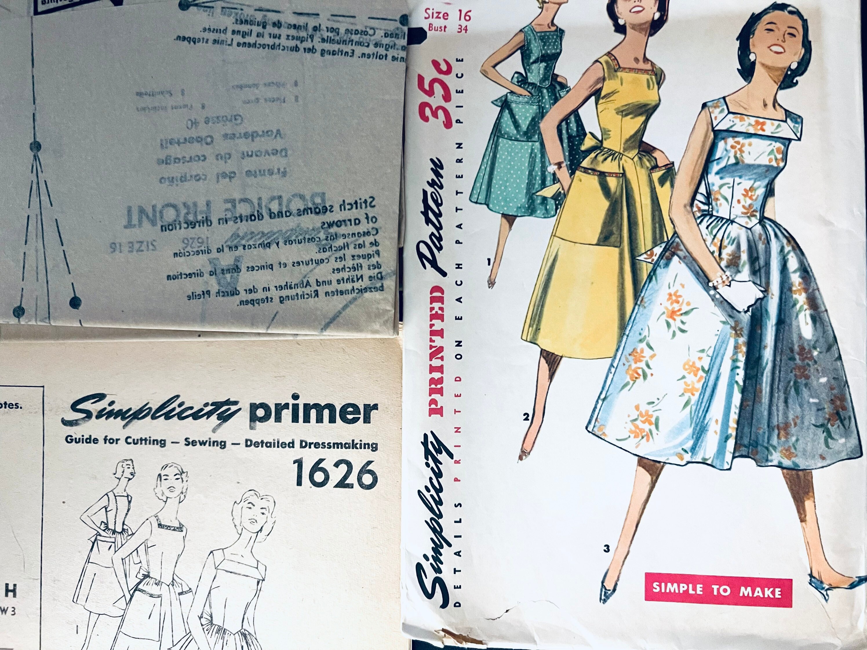 1950s Vintage Dress Simplicity 1626 Basque Bodice With Figure Shaping Tie  Backs Strap Sleeves 1950s Pattern BUST 34 - Etsy