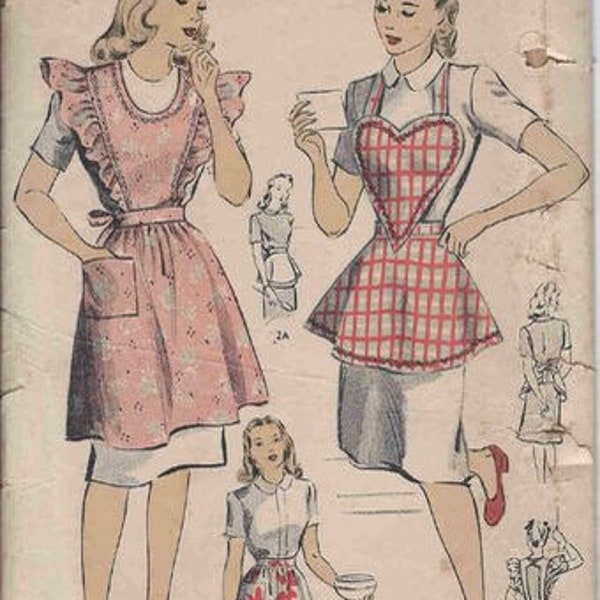 1940s vintage DuBarry 5967 apron pinafore style and novelty Heart bodice apron Medium sewing pattern