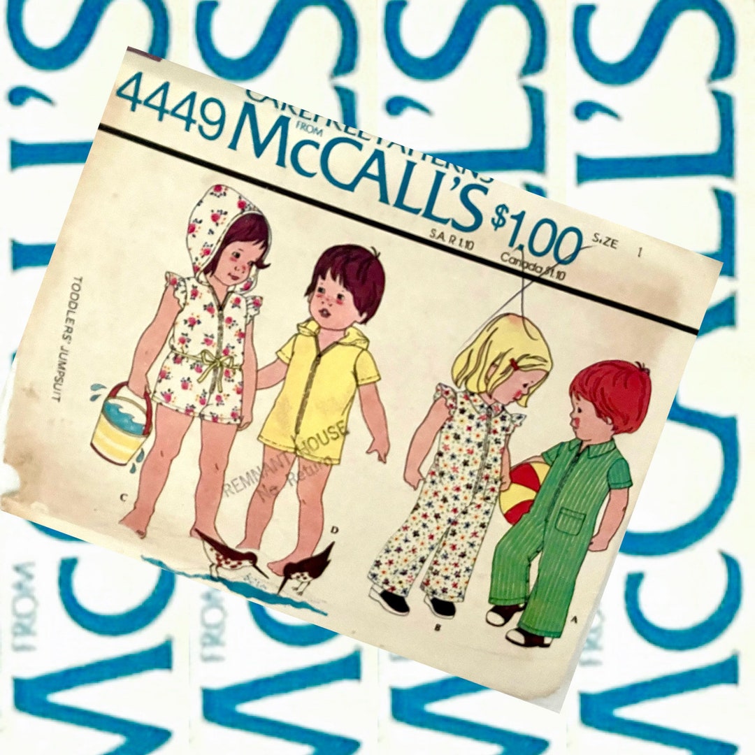 1970s Vintage Mccall’s 4449 Hooded Jumpsuit for Toddlers Sewing Pattern ...