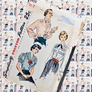 1950s vintage Simplicity 3459 blouse with choice of collars necklines sewing pattern Bust 36
