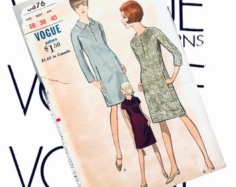 BUST 38  Vogue 6876 streamlined sheath with pockets,  two sleeve options 1960s  sewing pattern