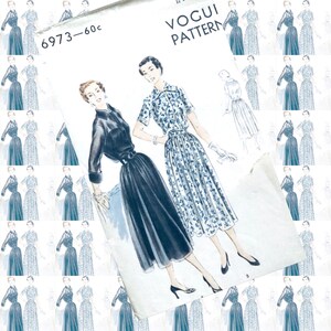 1950er Jahre Schnitt Vogue 6973 Kleid mit vollem Rock unglaublich plissierte Rückenpasse BUST 32 Schnittmuster