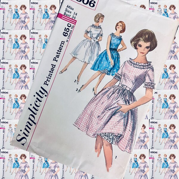 1960s vintage Simplicity 4806 Dress with Pettipants and full skirt sewing pattern Bust 34