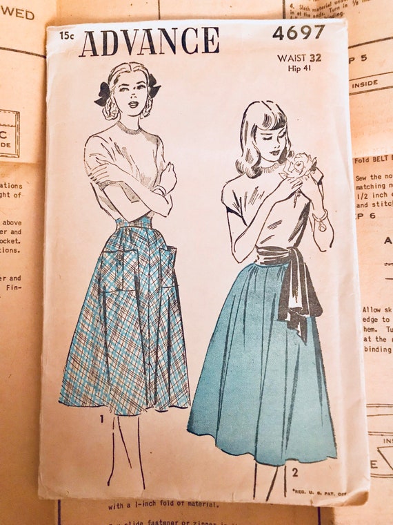 Waist 32 Vintage Softly Draped Skirt Pattern Advance 4697 Etsy