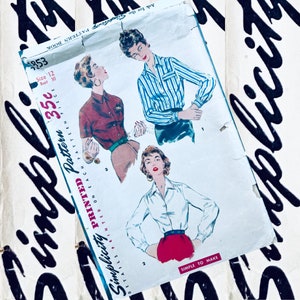 1950s vintage Simplicity 4853 tailored shirt blouse with step by step instructions sewing pattern BUST 30