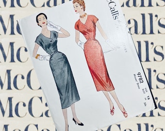BUST 36 McCalls 9782 front wrap sheath dress RARE 1950s vintage sewing pattern