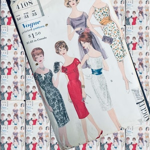1960s vintage Vogue 4108 sheath or full skirted dress fun back skirt details architectural BUST 31 sewing pattern