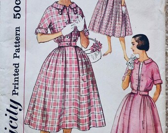 Simplicity 2444 Dress and Jacket: Simple-to-Make “Answer Dress” is the answer to day-or-date wear. 1950s vintage sewing pattern Bust 36