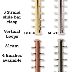 5 Strand vertical loop Slide Bar Clasp Gold, Silver, Antique Copper or Gunmetal plate 31mm