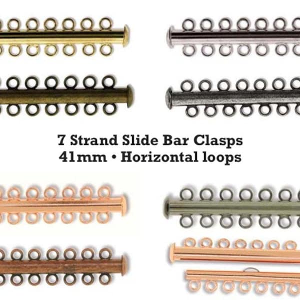 7 strand Slide Bar Clasp plated base metal 1 5/8" - 41mm