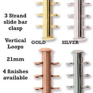 3 Strand vertical loop Slide Bar Clasp  Gold, Silver, Antique Copper or Gunmetal plate 21mm