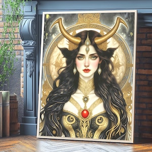 Lilith Art Print, Demonic Fallen Angel Artwork, Witchy Aesthetic Divine Dark Feminine Wall Decor, Lilith Succubus Room Decor Printable