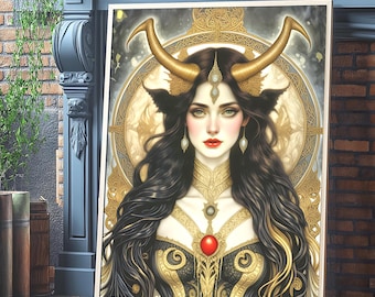 Lámina artística de Lilith: Decoración de pared de súcubo femenino oscuro (descarga digital)