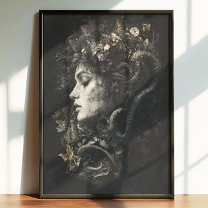 Medusa Wall Art Poster, Dark Feminine Greek Goddess Wall Art, Surreal Gothic Decor, Gorgon Mythological Goddess Print, Grunge Room Decor