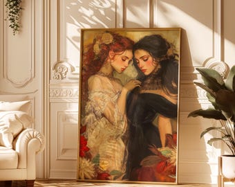 Sapphic Art Print: Gothic Cottagecore Lesbian Love (Digital Download)