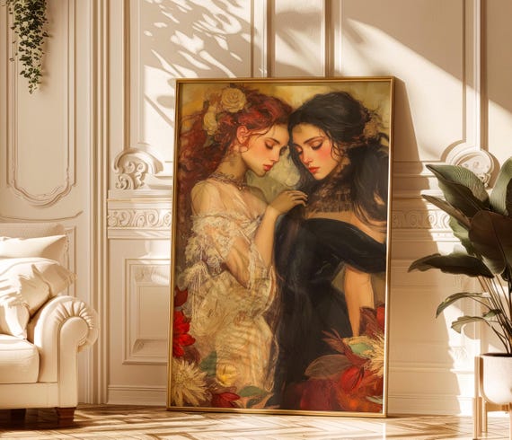 Sapphic Art Print: Gothic Cottagecore Lesbian Love (Digital Download)