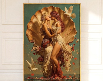 Lámina artística lésbica sáfica: Decoración LGBTQ inspirada en la Venus rococó (descarga digital)