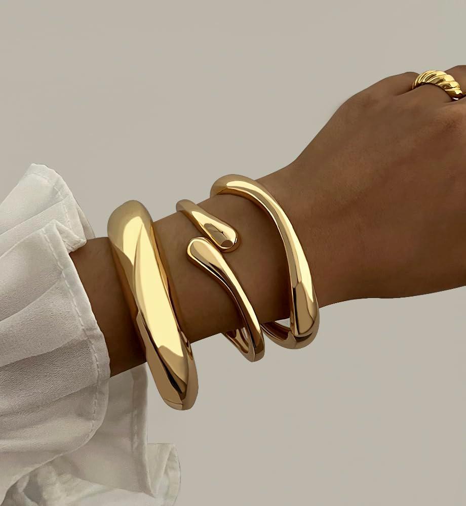 thumbnail image 2 of Everyday Stacking Jewelry 6-Piece Gold Plated Bracelet Set - Layered Bangle & Cuff Stack For Women, Adjustable & Non-Tarnish Adjustable Women's Jewelry 2 of 11