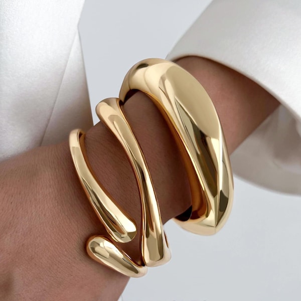 Zestaw bransoletek z grubego złota 14k – bransoletki mankietowe do łączenia ze sobą