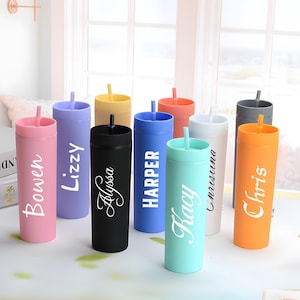 Personalized Skinny Tumbler, Bridesmaids Gift, Bridesmaid Tumbler with Straw, Custom bridal cup, Bachelorette Party, Wedding Party Gifts