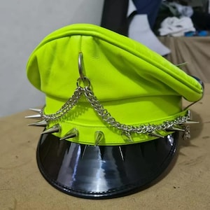 本革アーミーミュアバイカーゲイブラフキャップピークポリス