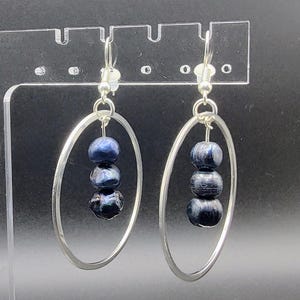 Black Pearl and Silver Hoop Earrings