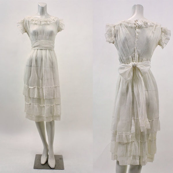 30s Dress // Sheer White Ruffled Tiered Skirt First Communion Dress