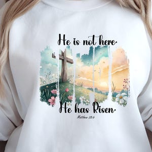 Trasferimenti DTF Boho estetici Pasqua Cristiana Gesù, Lui è risorto PNG Wildflower Png, Disegni di sublimazione primaverili di Pasqua Pennellate PNG