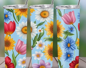 Spring Floral 20oz Tumbler Wrap - Boho Flower Tumbler PNG Design - Floral Aesthetic Sublimation Design - Skinny Tumbler - Instant Download