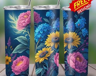 Spring Floral Tumbler Wrap, 20oz Skinny Floral Tumbler PNG Spring Flowers Sublimation Designs, Flower Tumbler Wrap, Digital Download