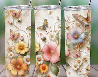 3D Butterfly floral Wrap, 3D Tumbler Design, Butterfly Tumbler Wrap PNG, Butterfly, Butterfly Png, Tumbler Wrap Png, 20oz Tumbler Wrap