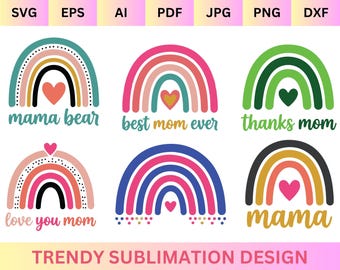 Rainbow Mom Svg Bundle, Mama Bear Svg Png, Best Mom Ever Svg, Boho Rainbow Mama Svg, Cute Mom Life Cricut File, Mothers Day Sublimation