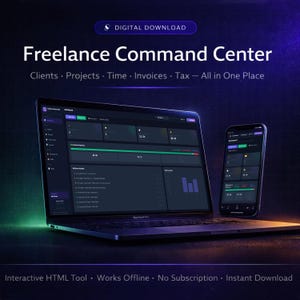 Freelance Command Center | Client Tracker, Invoice Builder, Time Tracker & Income Dashboard | Interactive HTML Tool