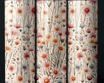 Wildflower Tumbler Wrap PNG, 20oz Straight Skinny Wrap, Boho Cottagecore Floral Sublimation Design, Pastel Flower Tumbler Digital Download
