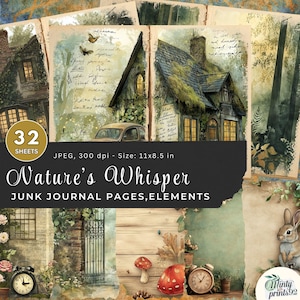 Strony i elementy dziennika Nature’s Whisper Junk, dziennik Nature Junk, papiery cyfrowe, ozdoby natury, papiery natury